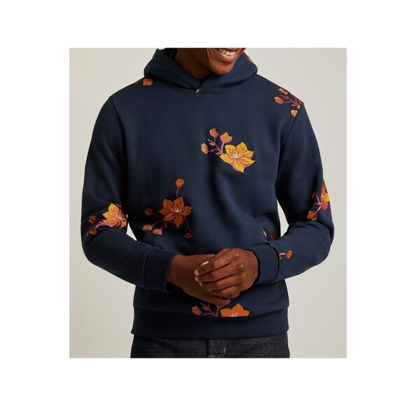 BONOBOS Supersoft Fleece Hoodie Floral Embroidered Long Sleeve Navy M New 283519 - Picture 1 of 11